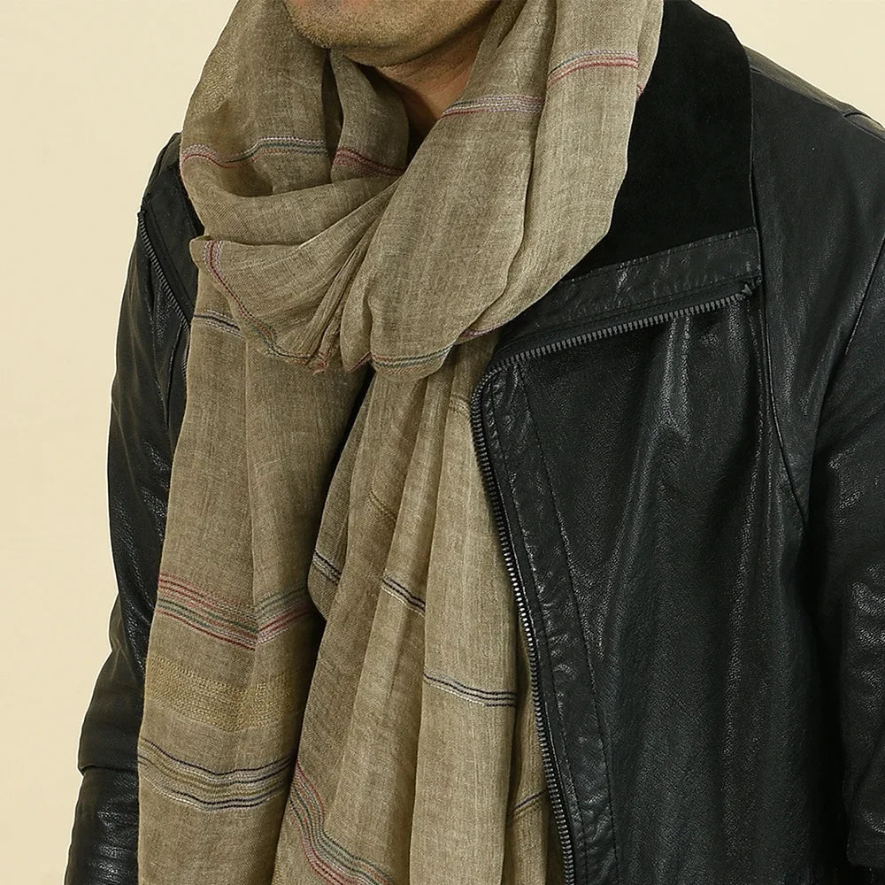 Men's Striped Cotton Linen Scarf | Fashionable Autumn Accessories