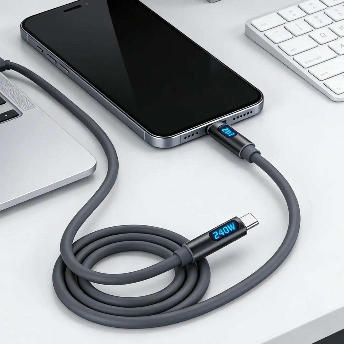 USB C To Type-C Charger Cable 240W High-speed Quick Charging LED Digital Display Data Line for IPhone 17 Samsung Xiaomi Huawei