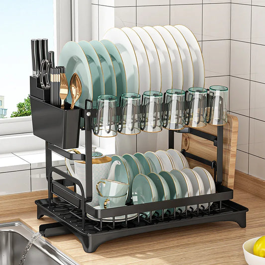 2 Tier Dish Drying Rack | Efficient Kitchen Bowl Drainer