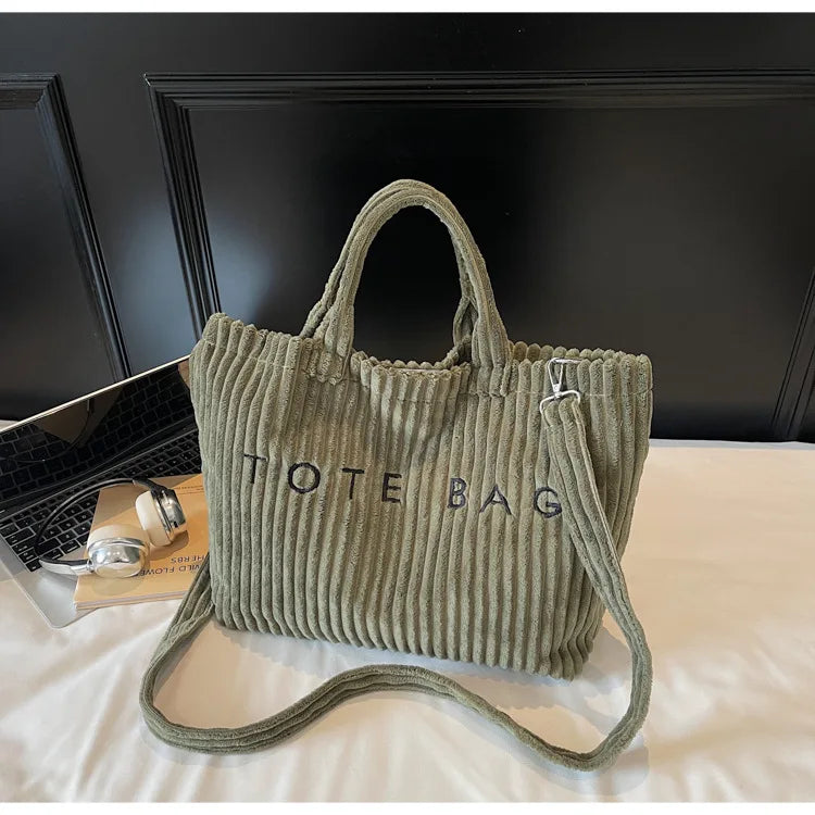 Bolso de mano de terciopelo a rayas de gran capacidad | Bolso tote elegante y versátil