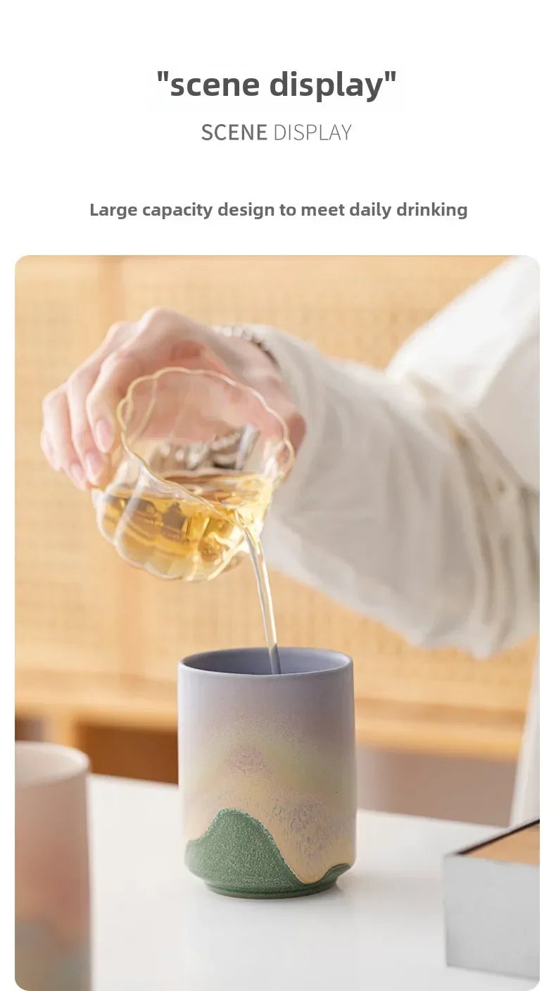 Tazas de café japonesas de gres con gradiente grande | Vajilla elegante