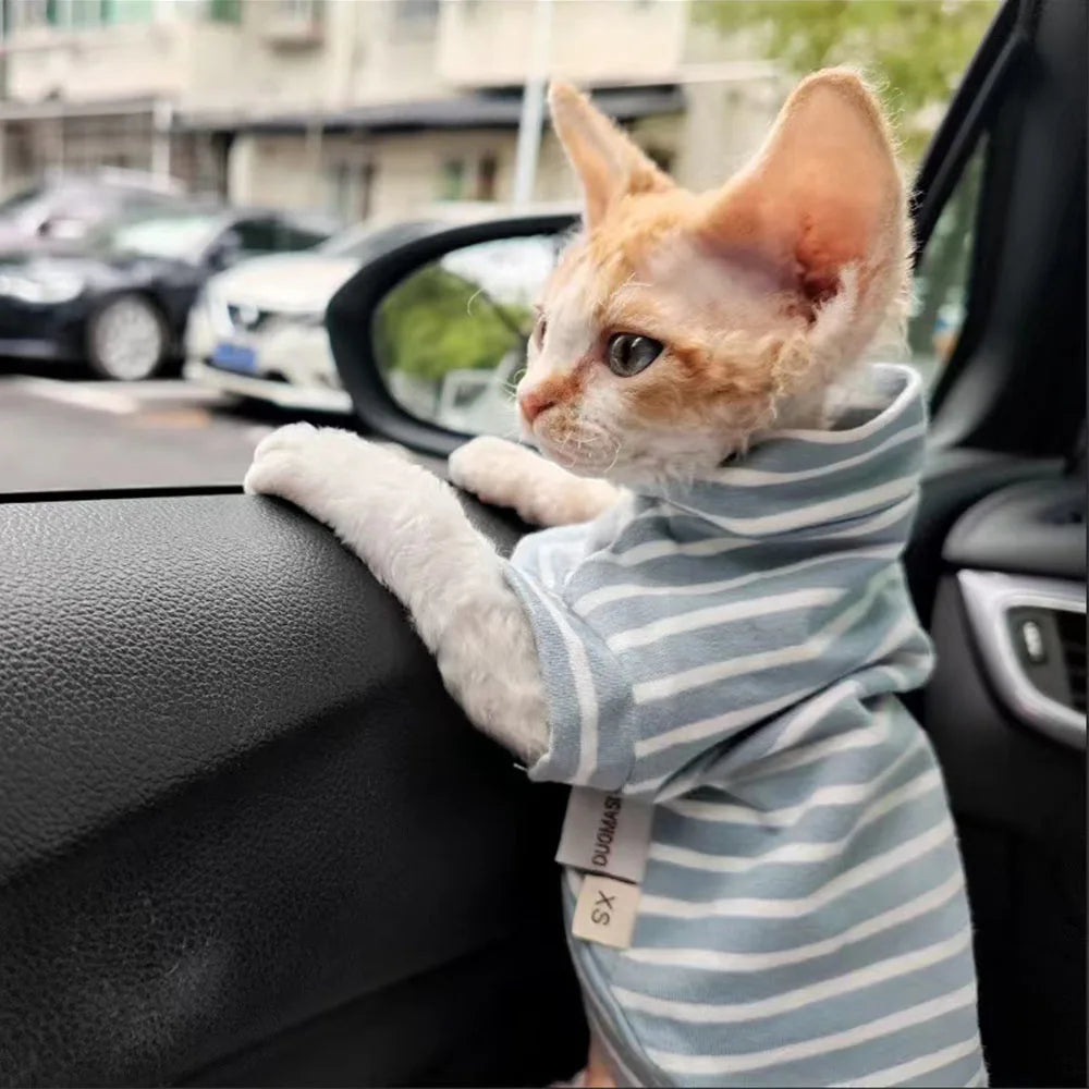 Soft Pet T-Shirt for Cats | Stylish Striped Spring Fleece Shirt