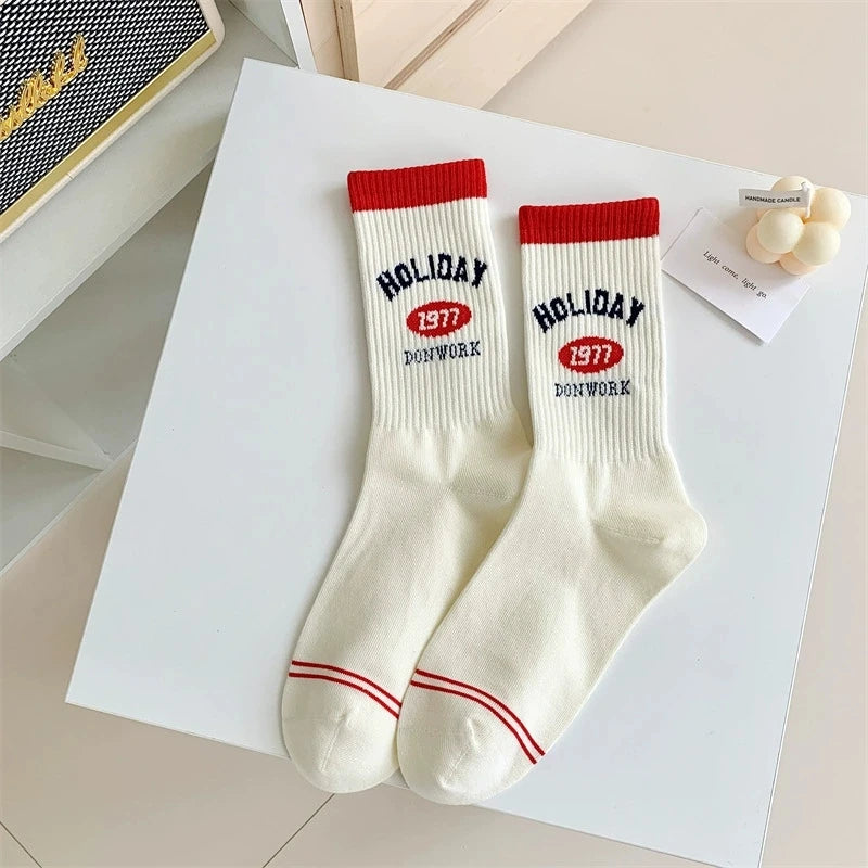 Women's Letter Sports Socks | Trendy Crew Socks for Everyday Style