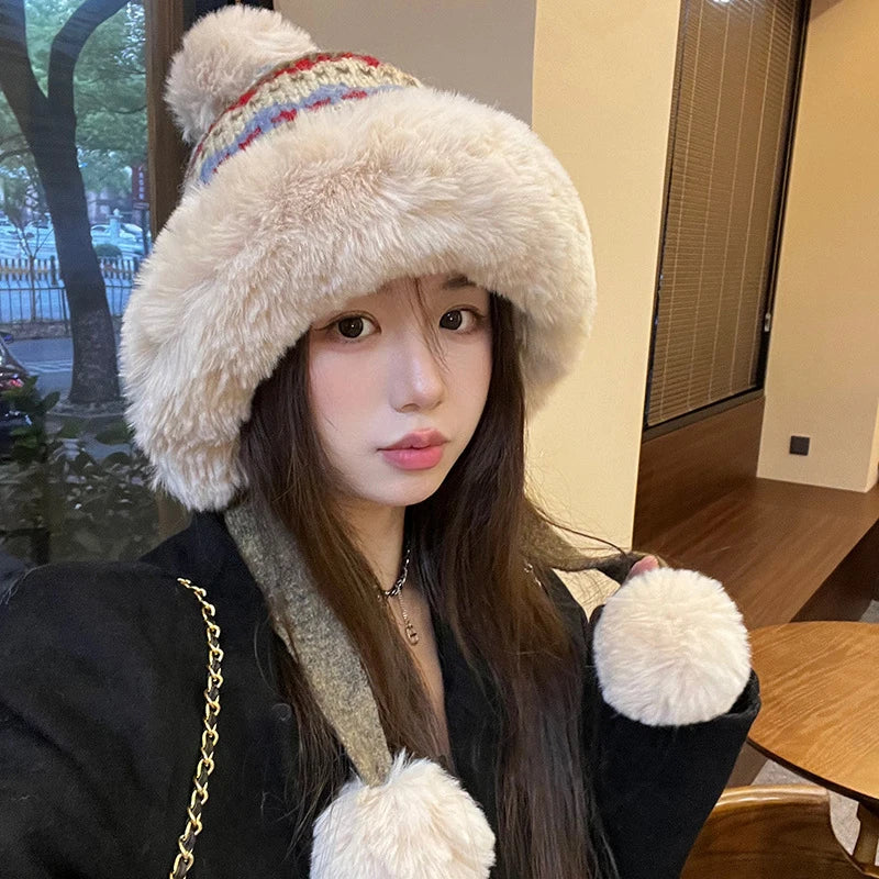 Women's Warm Knitted Fluffy Trapper Hat | Cozy Earflap Beanie