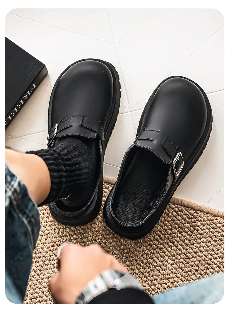 Men's Casual Leather Half Slippers | Non-Slip Summer Clogs