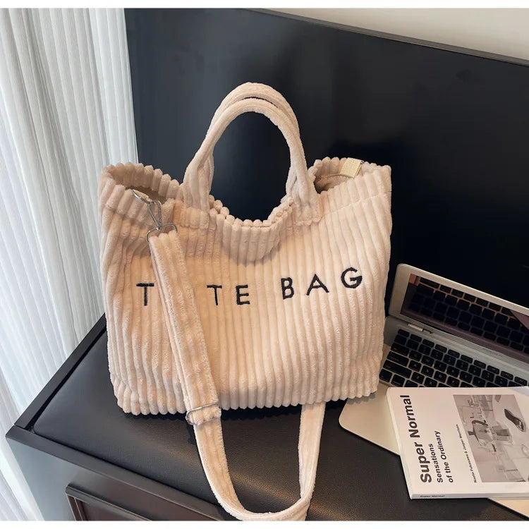 Bolso de mano de terciopelo a rayas de gran capacidad | Bolso tote elegante y versátil