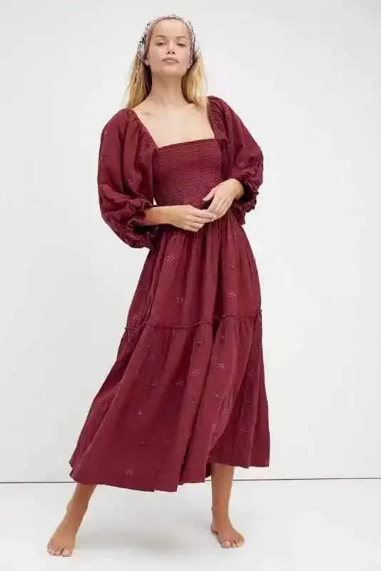 Boho Floral Embroidery Maxi Dress for Women | Casual Fashion