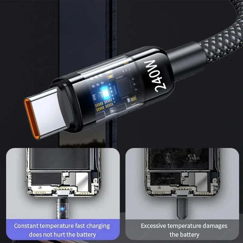 240W Fast Charging USB to Type C Data Cable for All Devices