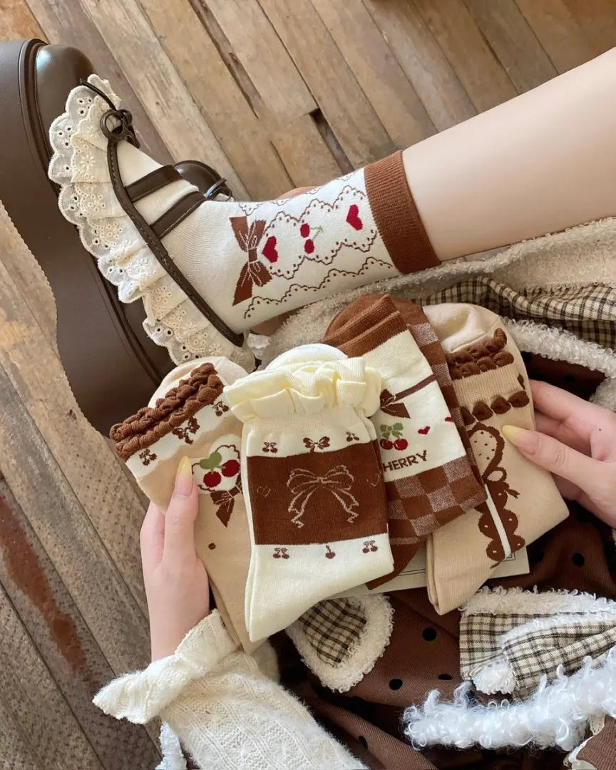 Cute Women's Mid-Calf Socks | Charming Cherry Bow Design