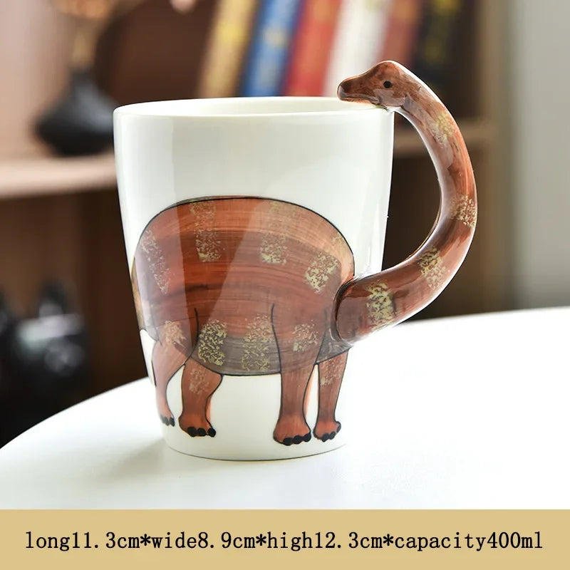 3D Dinosaur Ceramic Mug | Cute Long Necked Dragon Coffee Cup