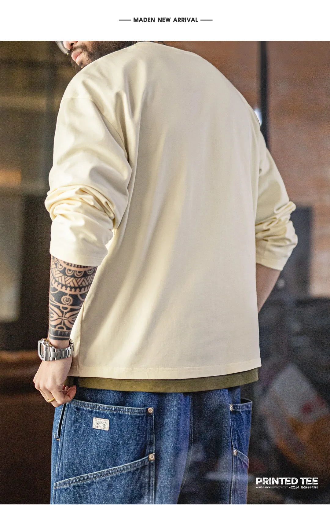Men's Cotton Fish Printed Long Sleeve Tee | Casual Comfort Wear