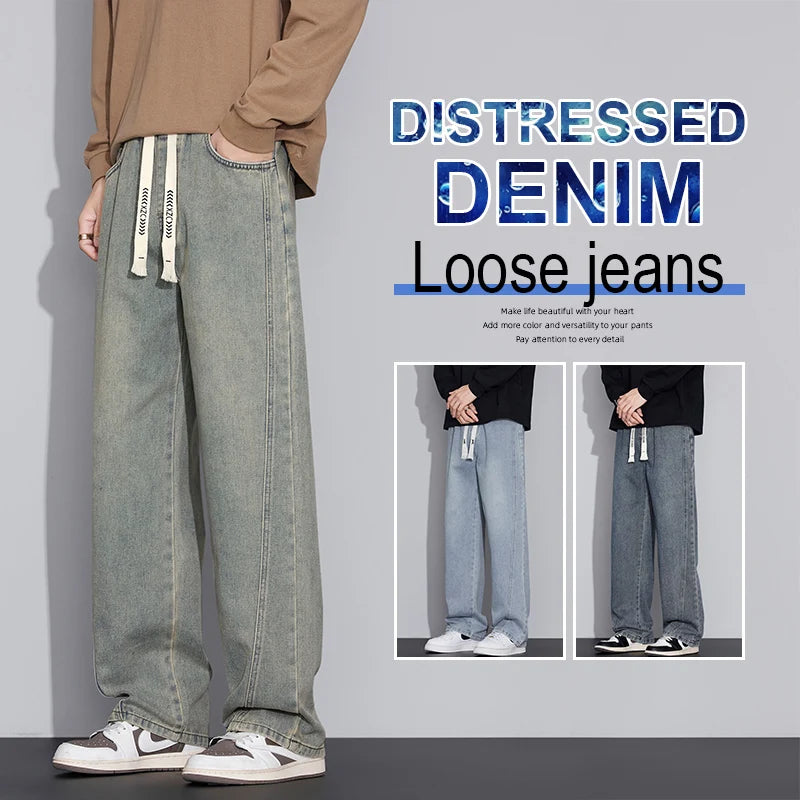 Men's Distressed Wide Leg Jeans | Casual Autumn Winter Style