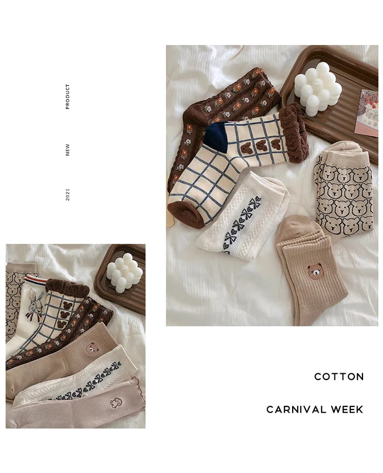 Cute Cartoon Bear Women's Winter Socks | Cozy Kawaii Cotton Socks