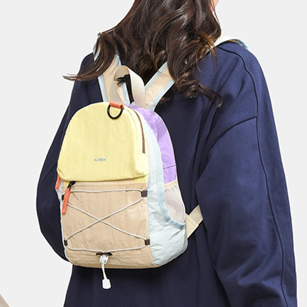 Color Block Mini Nylon Backpack | Lightweight Daypack for All Use