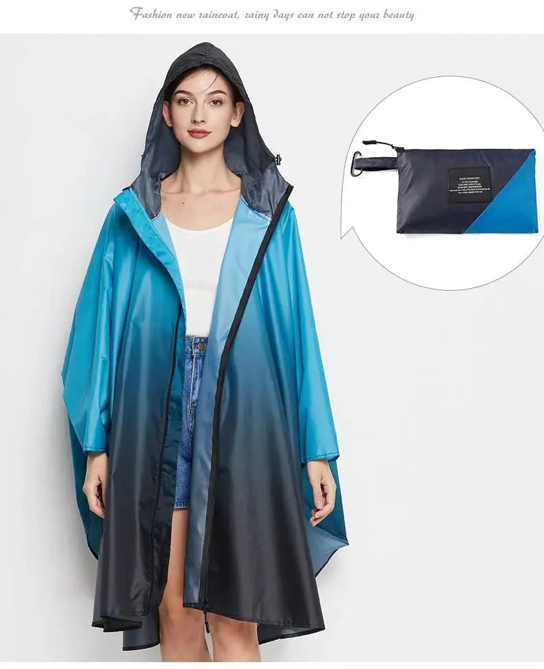 Big Size Women Gradient Color Raincoat | Lightweight Waterproof Cloak