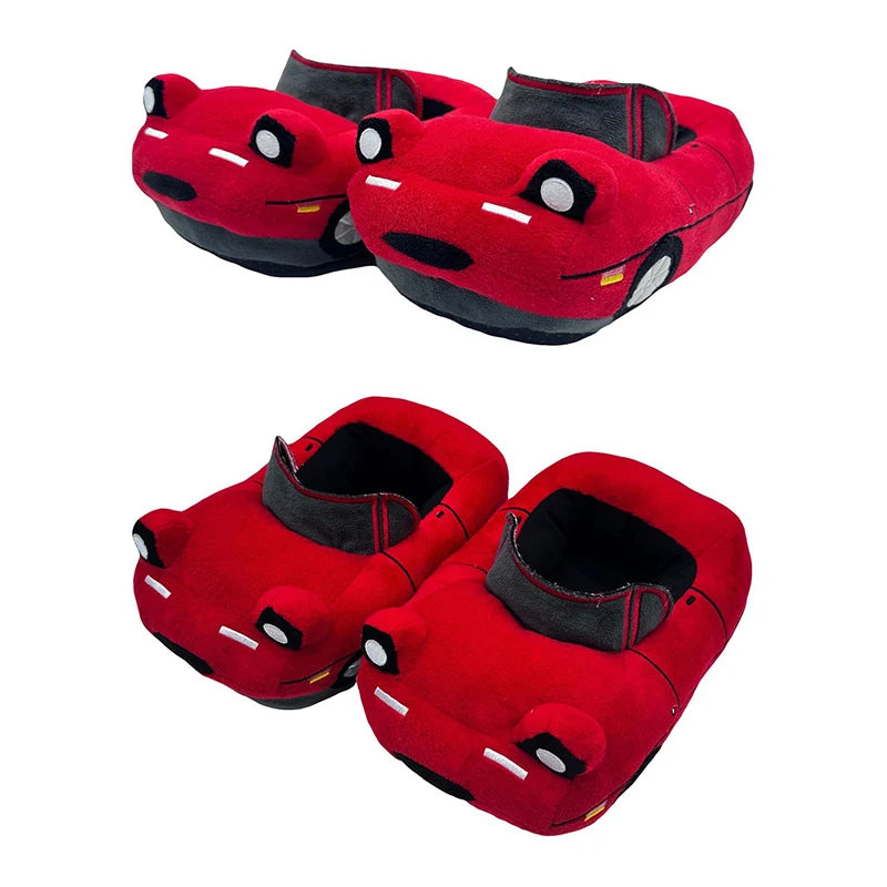 Fun Red Car Plush Slippers | Cozy Vehicle Shape House Shoes