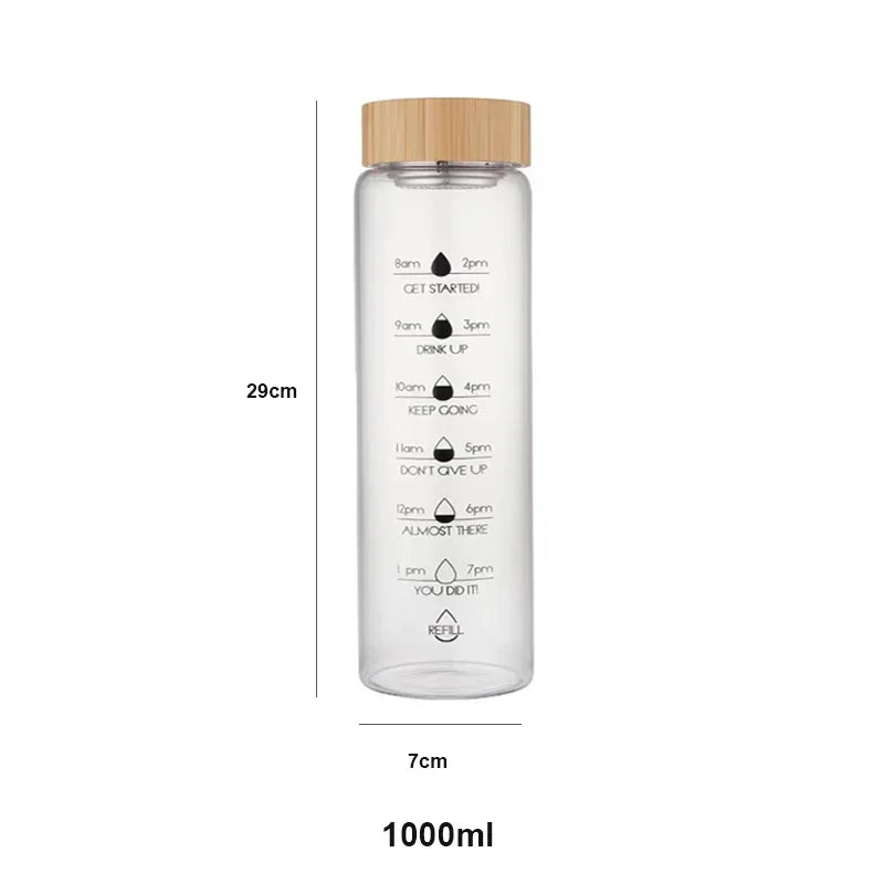 Large Capacity Glass Water Bottle with Time Marker | 1000ml