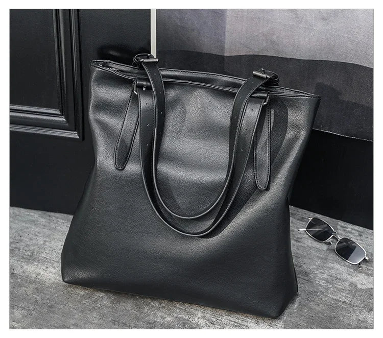 Soft Leather Tote Bag for Men | Large Capacity Business Casual