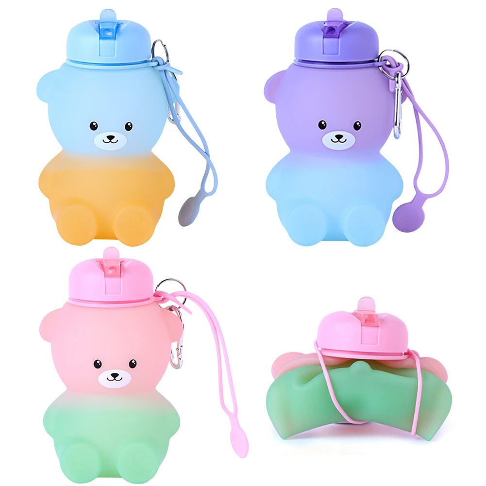 600ml Collapsible Water Bottle | Cute Bear Water Bottle for Sports
