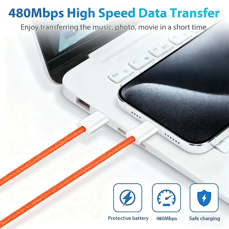 PD 60W Fast Charging USB C to Type C Cable | Colorful Weaving Options
