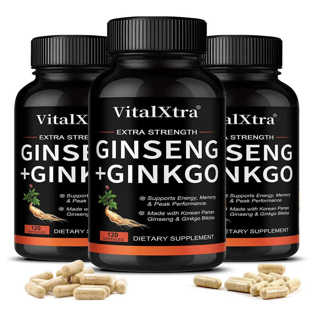 Energy Supplement Capsules with Ginseng & Ginkgo for Focus & Health