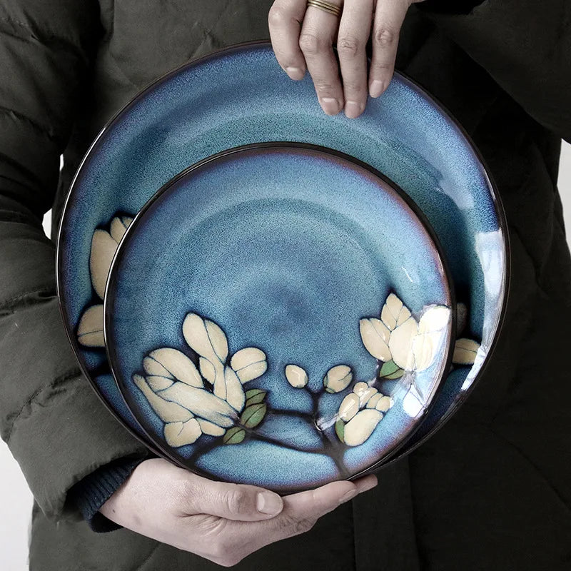 Juego de cuencos hondos para sopa pintados a mano de estilo japonés | Vajilla elegante