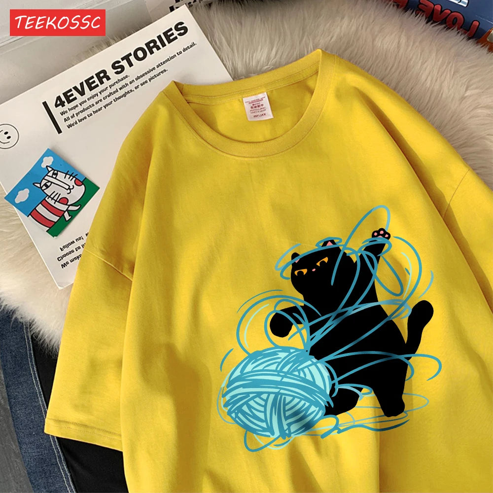 Cute Cartoon Cat Oversized Women's T-Shirt | Summer Casual Style