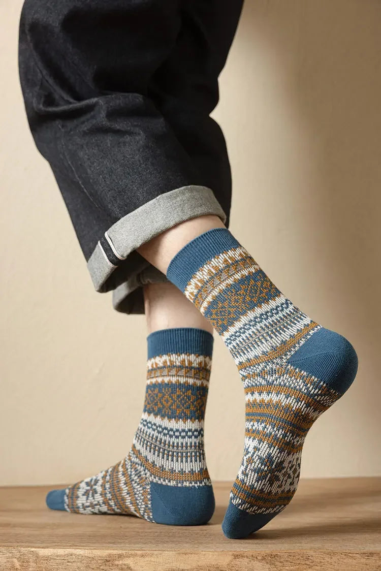 Men's Retro Geometric Pattern Middle Tube Socks | Stylish & Comfy