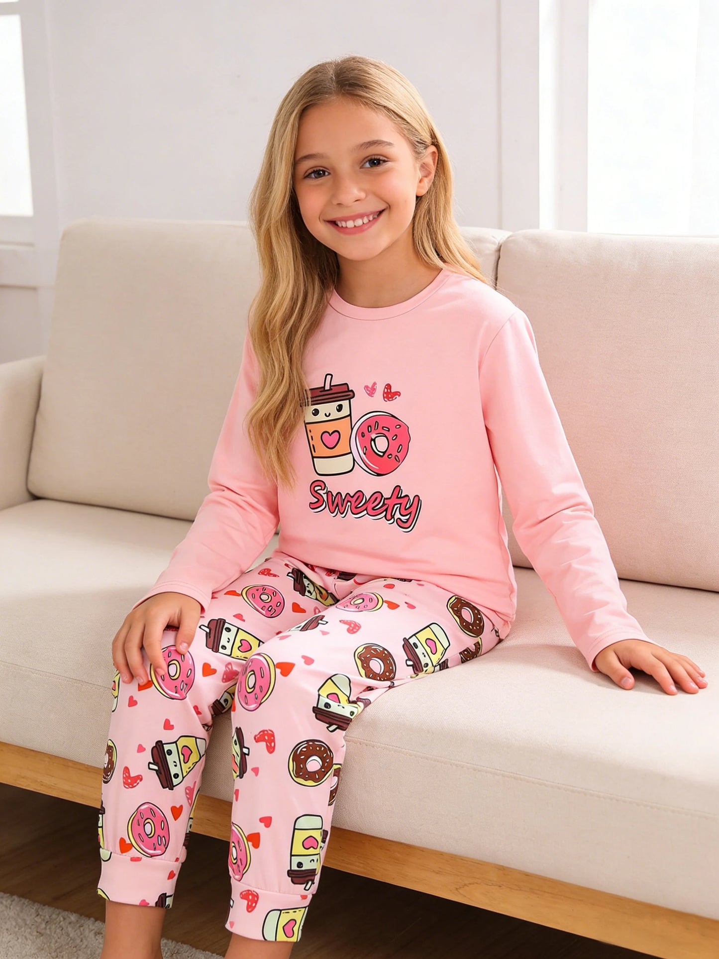 Girls' Heart-Shaped Pajamas Set | Comfy Casual Home Wear