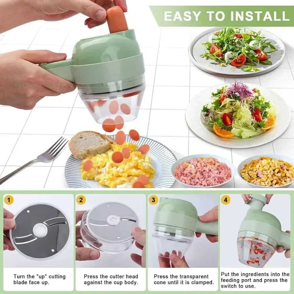 4-in-1 Electric Garlic Mincer & Vegetable Cutter Set | Easy Clean