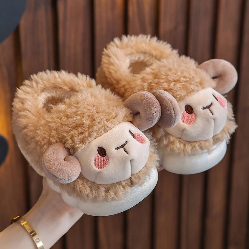 Lovely Fluffy Lamb Plush Slippers | Cute Warm Indoor Slides