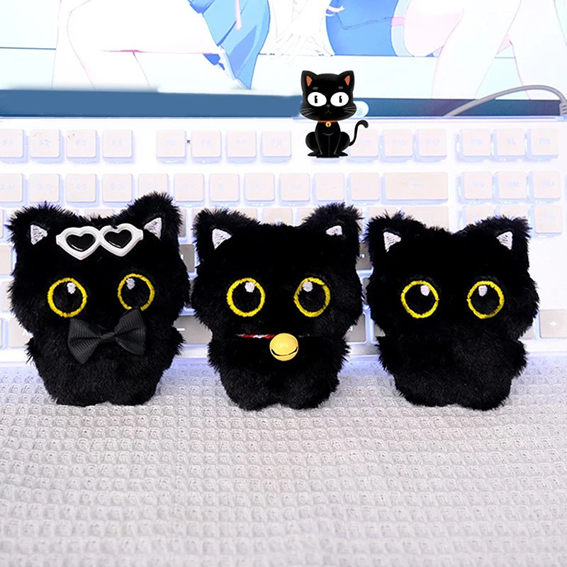 Cute Cartoon Black Cat Plush Keychain | Novelty Backpack Accessory