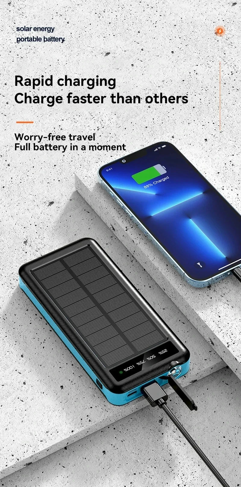 50000mAh Solar Power Bank with Wireless Fast Charging & Dual USB