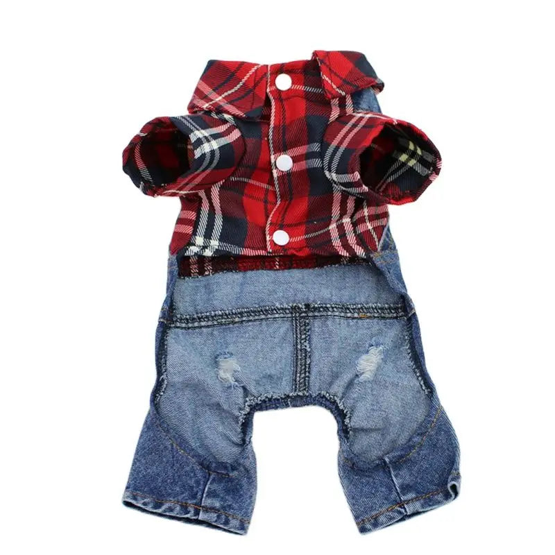 Stylish Pet Denim Plaid Jumpsuit Hoodie | Perfect for Spring & Autumn