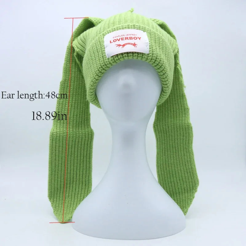 Unisex Long Fox Ears Knitted Beanie | Y2K Bunny Rabbit Hat