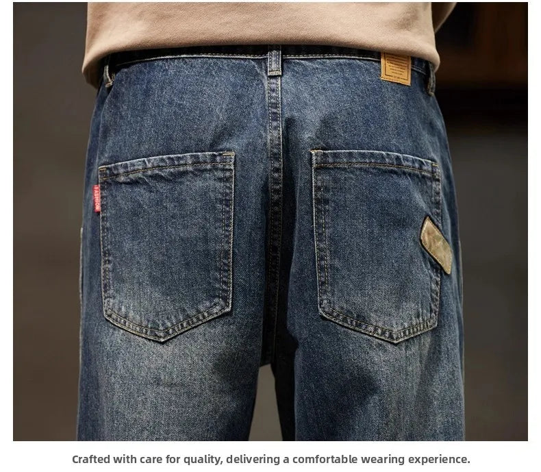 Retro American Style Men's Jeans | Loose Straight-Leg Denim Pants