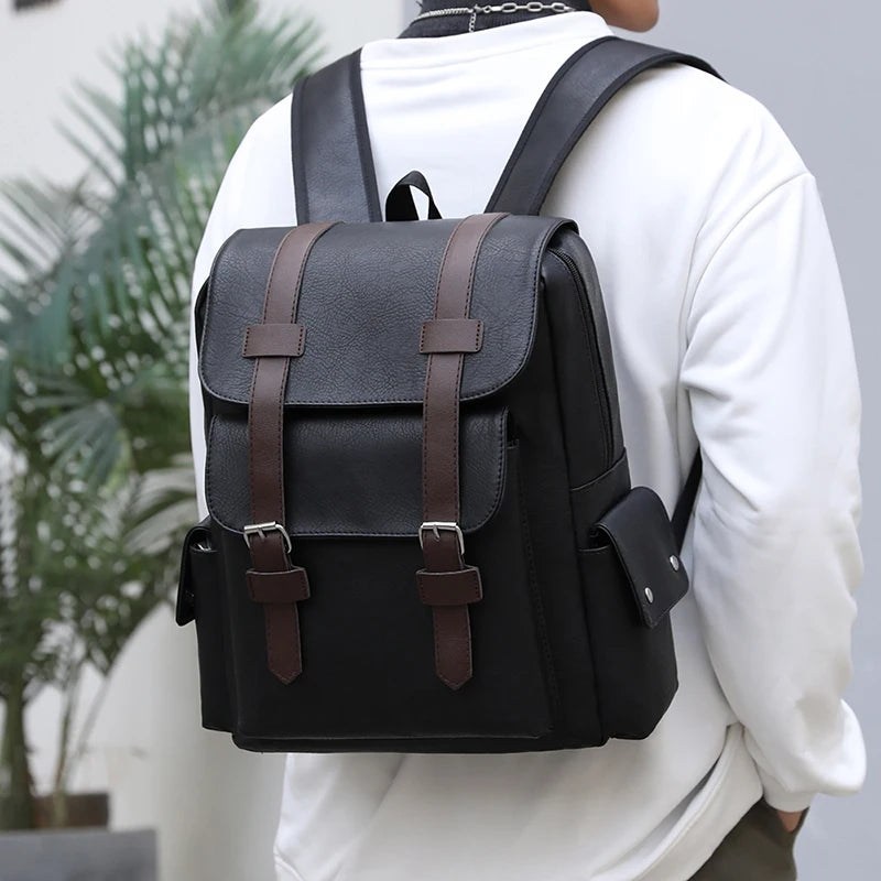 Men's PU Leather Backpack | Stylish Schoolbag for Laptops