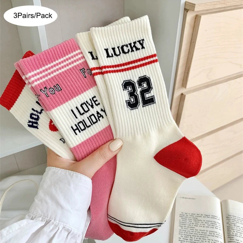 Women's Letter Sports Socks | Trendy Crew Socks for Everyday Style