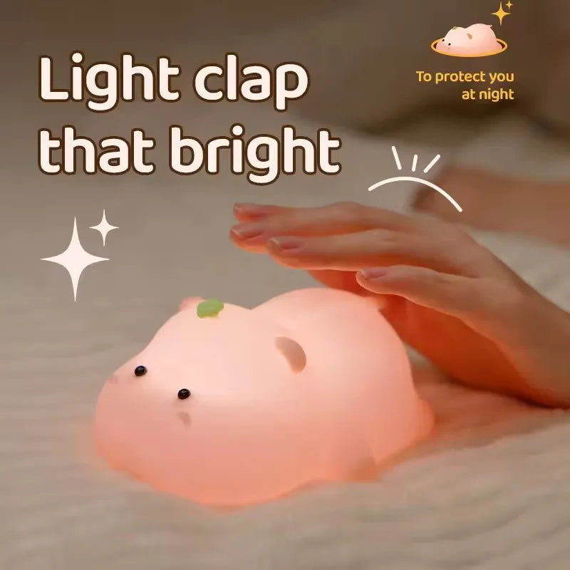 Cute Pink Hippo Night Light | Portable Silicone Kids Lamp
