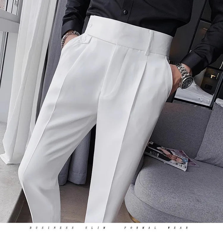 Stylish High Waist Slim Fit Suit Pants for Men | Comfortable Fashion