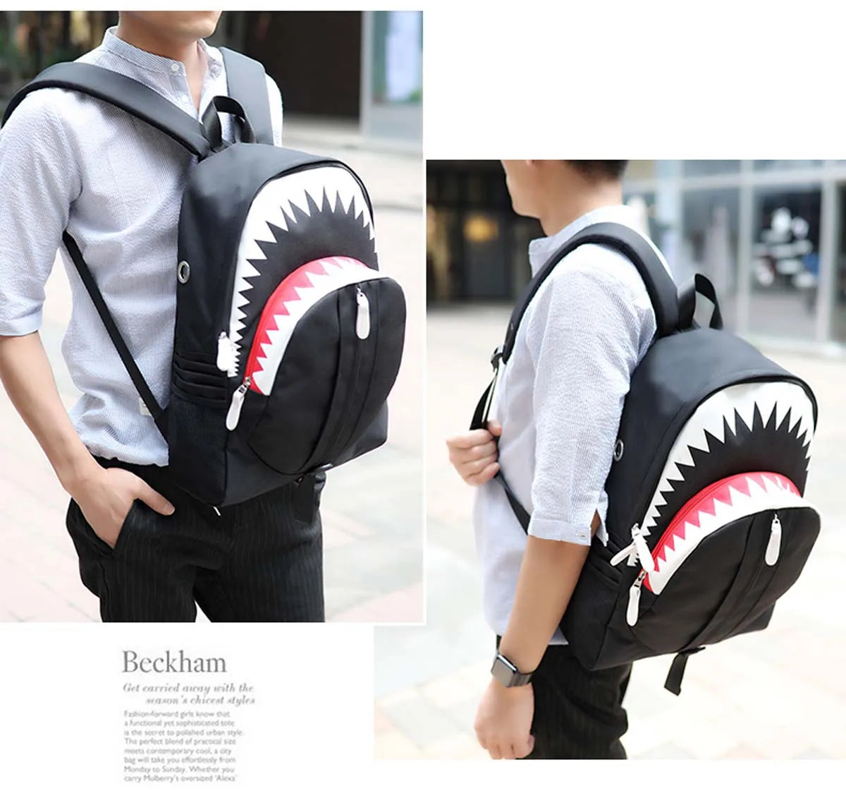 Luminous Shark Mouth Backpack | USB Laptop Travel Bag for Teens