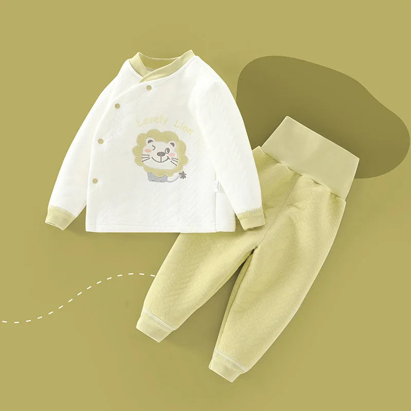 Cute Lion Print Baby Cotton Suit | Soft Long Sleeve & Pants Set