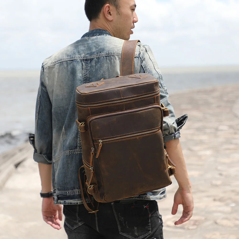 Vintage Genuine Leather Backpack | Stylish Outdoor Travel Bag