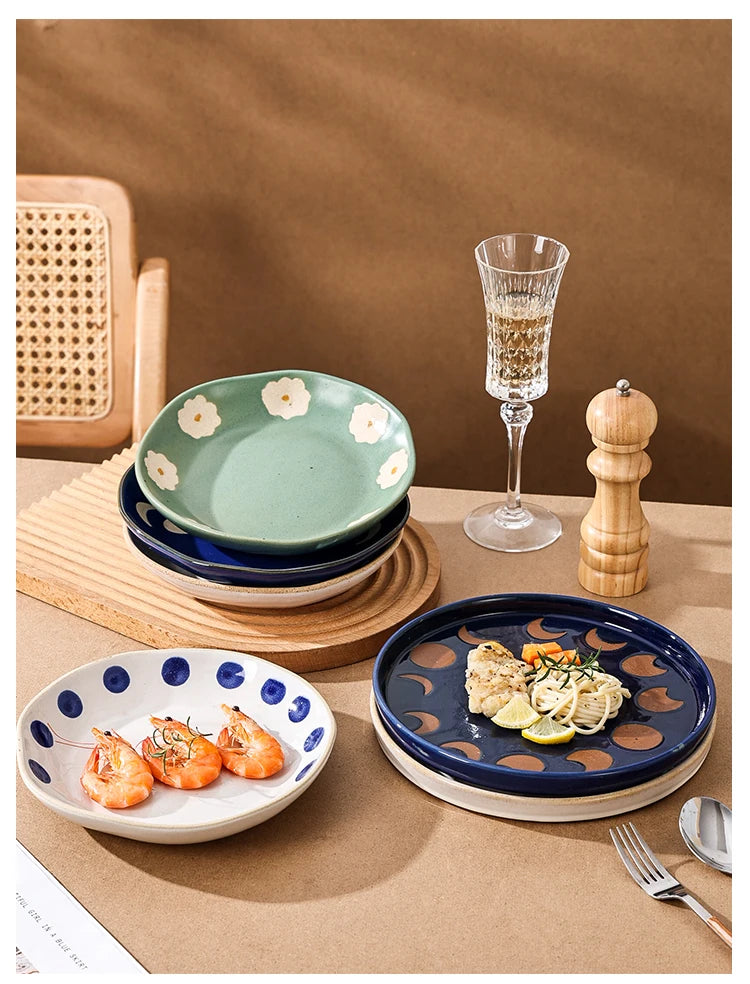 Hand-Painted Floral Ceramic Deep Plates | Vintage Dinner Dishes