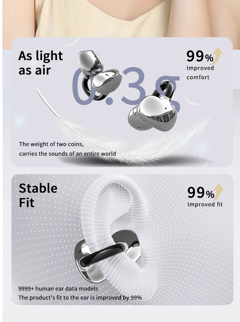 Wireless AI Translation Ear Clip | Bluetooth 5.49 Open-Ear Earbuds