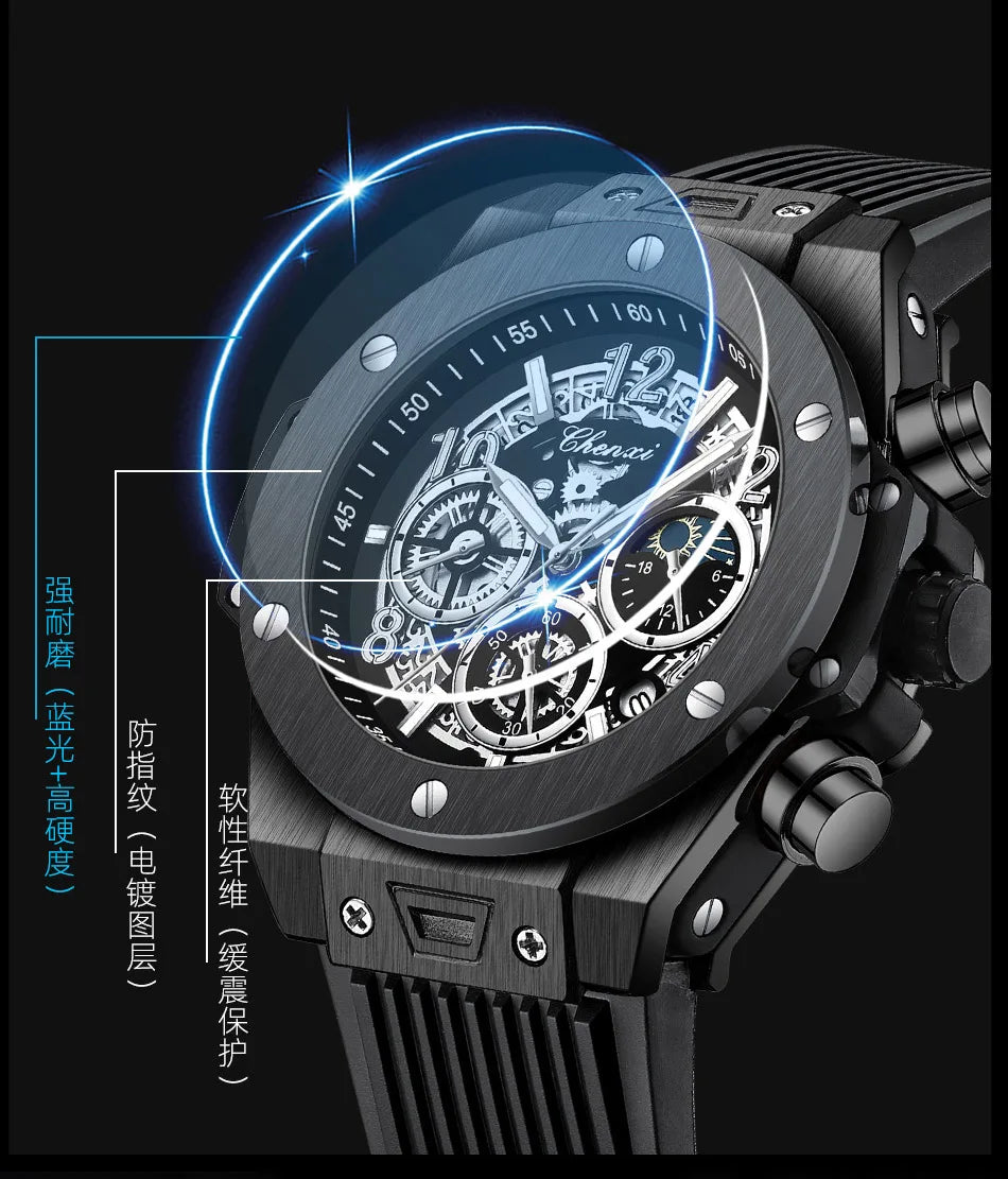 Stylish Big Dial Men's Military Watch | Waterproof Rubber Strap