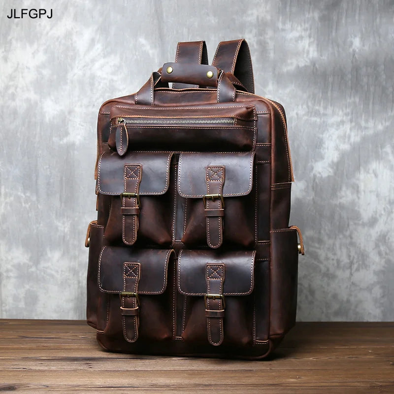 Men's Retro Genuine Leather Backpack | Spacious Multi Pocket Design