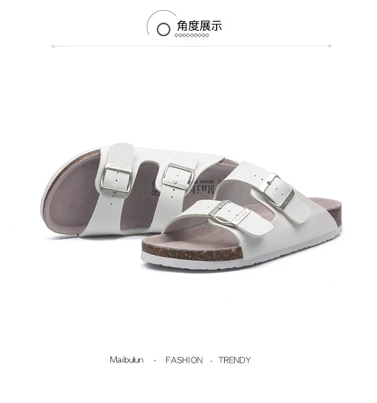 Men's Buckle Flat Bottom Cork Slippers | Comfortable Summer Sandals