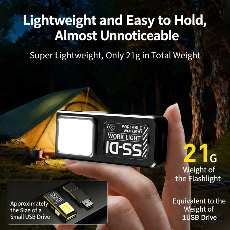 Mini linterna LED COB | Luz recargable USB C resistente al agua