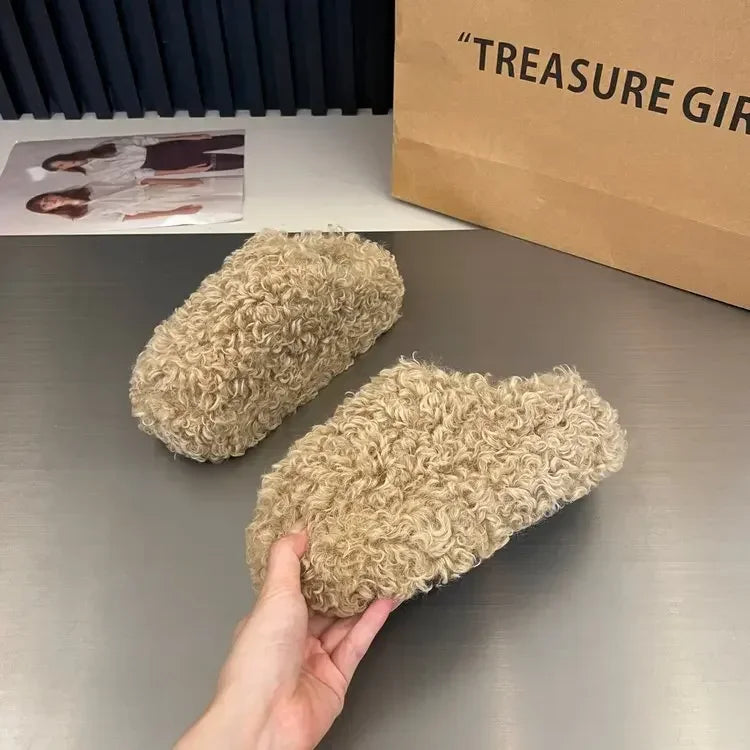 Warm Plush Closed Toe Mules | Women's Winter Indoor Slippers